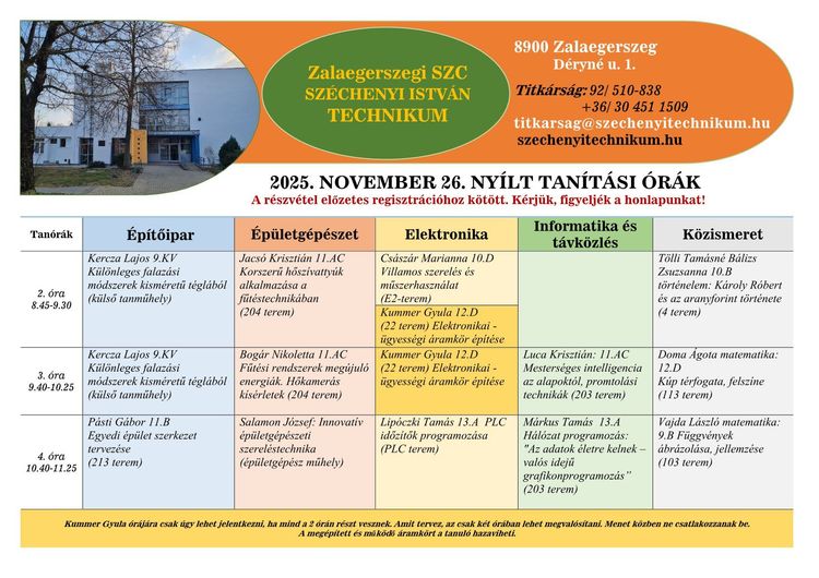 Nyílt tanítási órák regisztráció