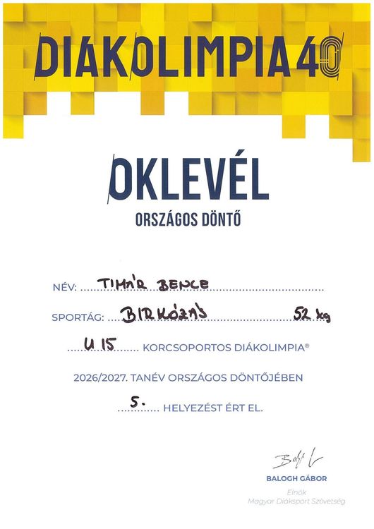 Újabb országos siker a Széchenyiben! - Diákolimpia 2026/2027