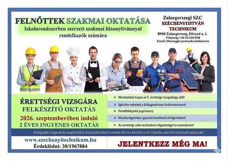Felnőttek szakmai oktatása, érettségi vizsgára felkészítő oktatás
