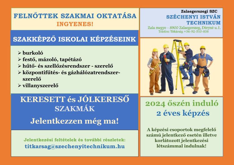 Ingyenes felnőtt szakmai oktatás! Szakképző iskolai