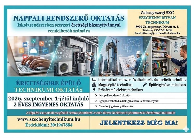 Nappali rendszerű oktatás, érettségire épülő technikumi oktatás