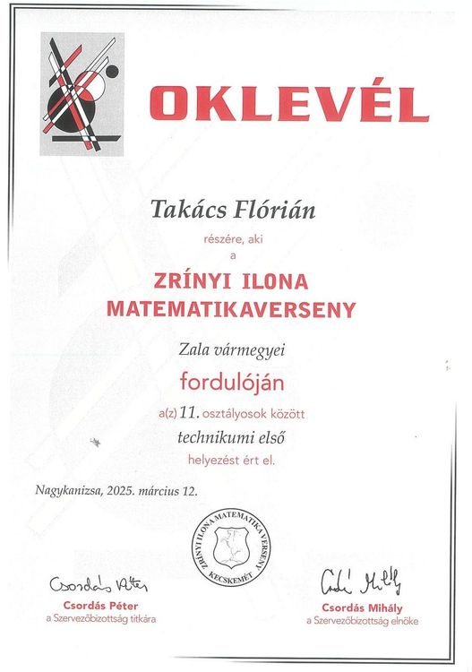 Zrínyi Ilona matematikaverseny Zala vármegyei fordulója