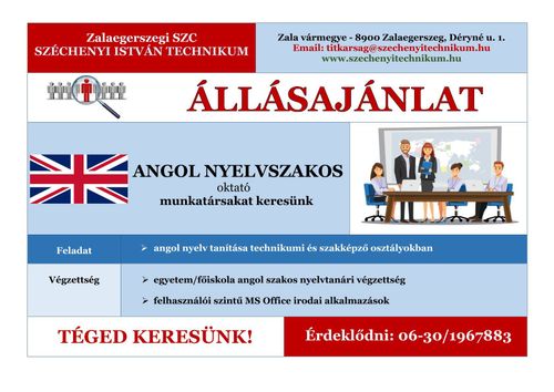 Állásajánlat - Angol nyelvszakos oktató