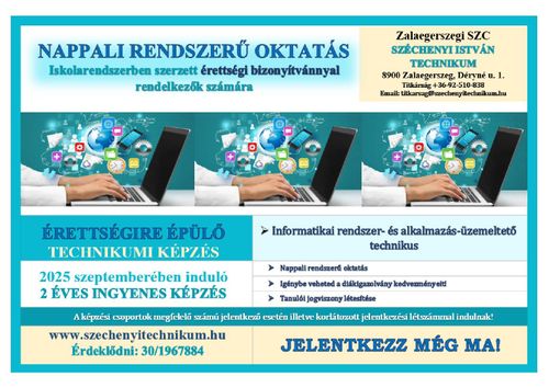Nappali rendszerű oktatás - Érettségire épülő technikumi képzés
