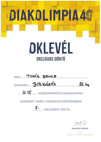 Újabb országos siker a Széchenyiben! - Diákolimpia 2026/2027