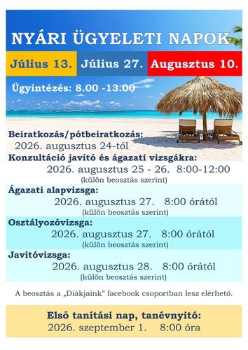 Nyári ügyeleti napok és egyéb időpontok